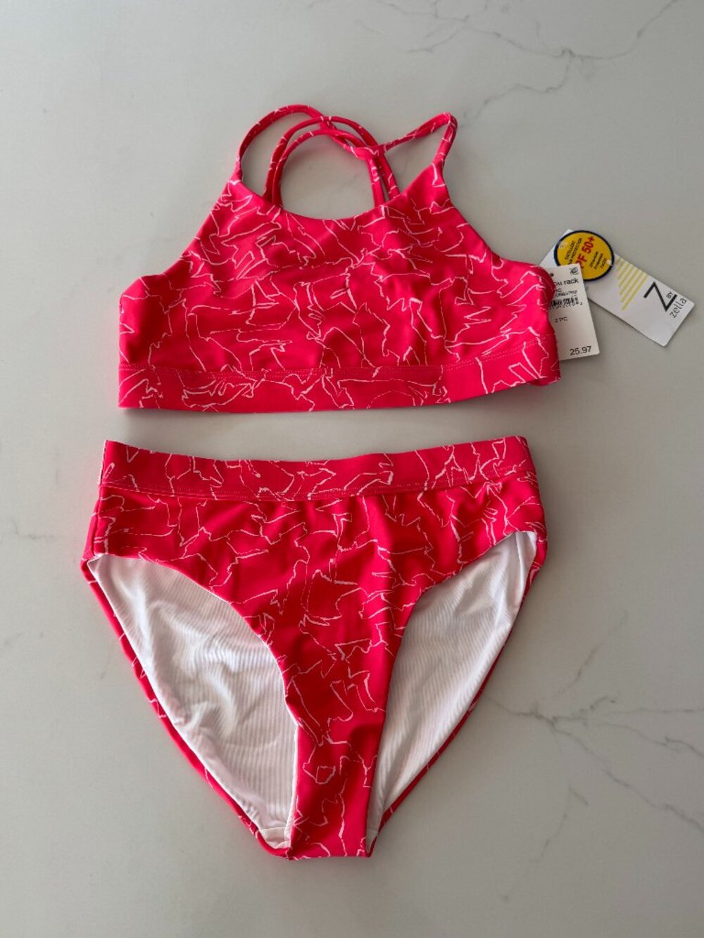 Girls Zella Pink Paradise Strappy Bikini Scribble Print